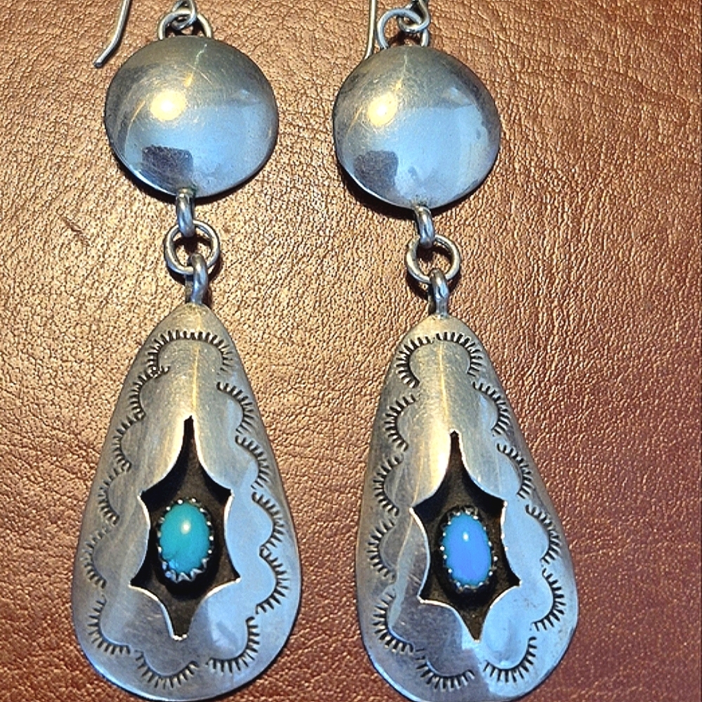 Native Vintage Silver and Turquoise Dangle Earrings
